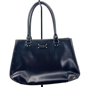 Kate Spade New York Black Pebbled Leather Tote Bag Pink Polka Dot Lining